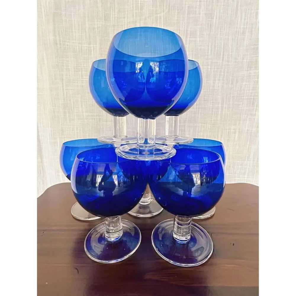 Vintage Crate and Barrel Deena Cobalt Blue Balloon Glass Goblet Vase 90s Retired